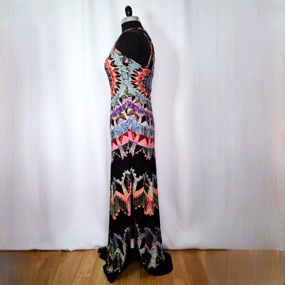 Beachy Mesh Mandala Print Bohemian Long Maxi Beach Boho Dress Semi-sheer Sz M - Picture 9 of 16